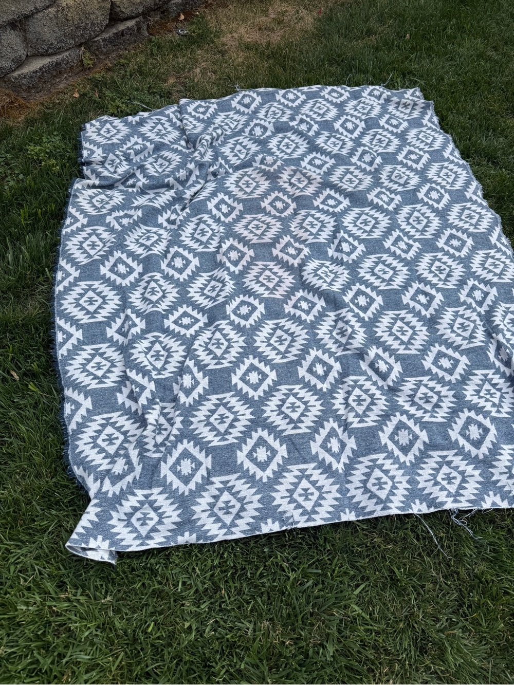 Large Piece Of Cotton Bohemian Blue And White Fabric.